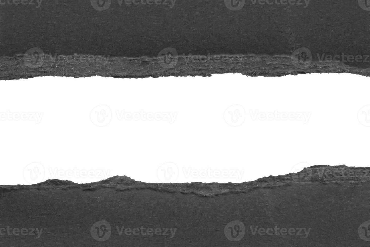 Black ripped paper torn edges strips isolated on white background photo