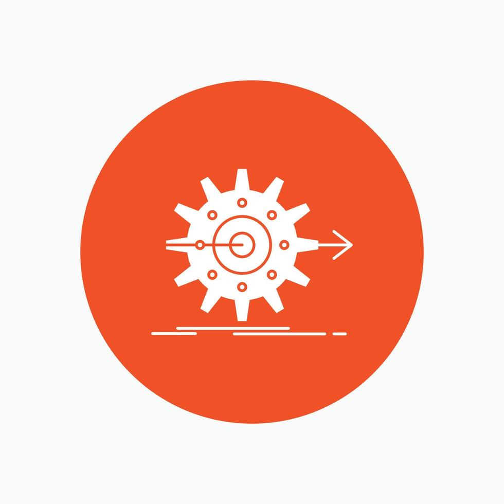 performance. progress. work. setting. gear White Glyph Icon in Circle. Vector Button illustration