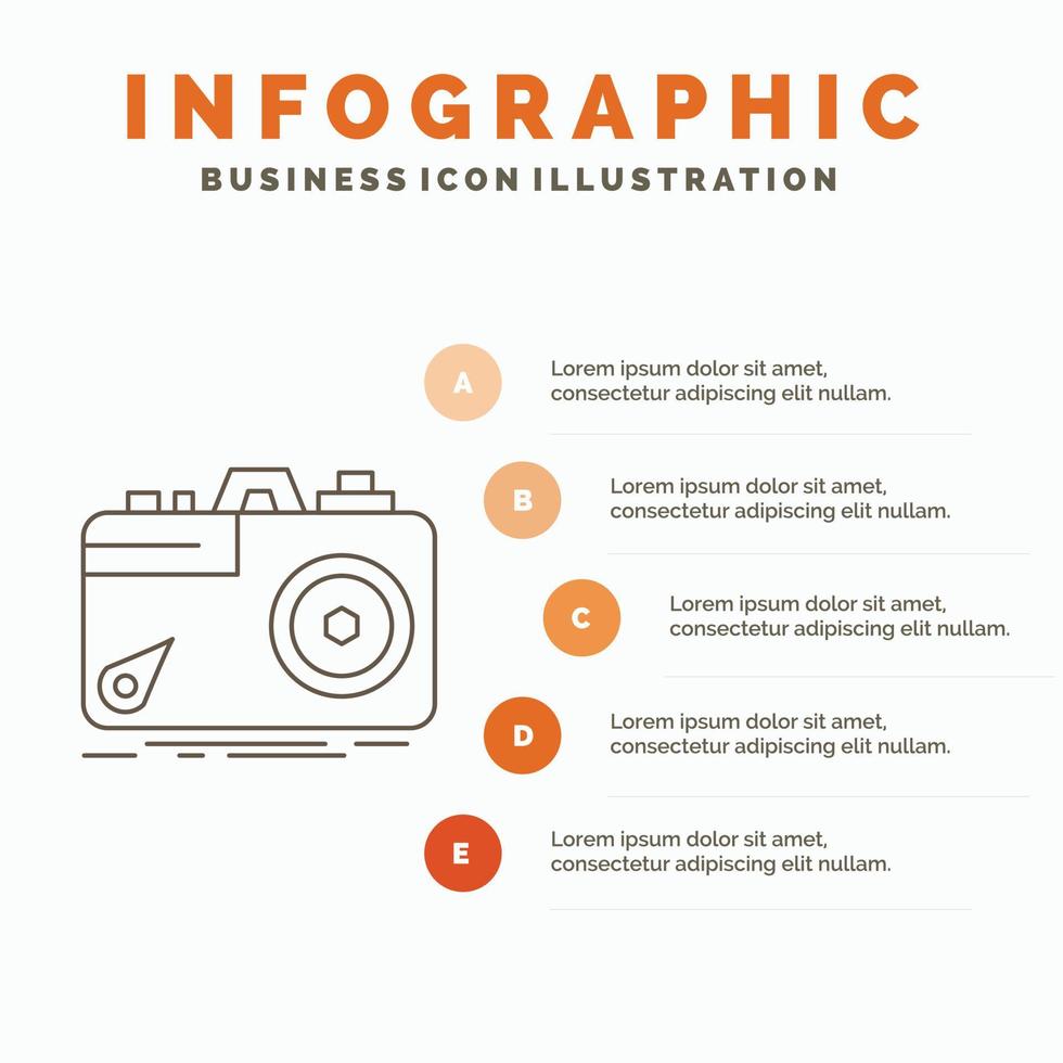 Camera. photography. capture. photo. aperture Infographics Template for Website and Presentation. Line Gray icon with Orange infographic style vector illustration