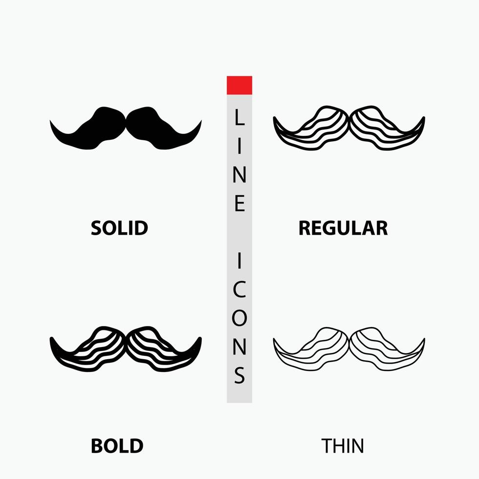 bigote. inconformista. movimiento masculino. icono de hombres en fino. regular. línea en negrita y estilo de glifo. ilustración vectorial vector