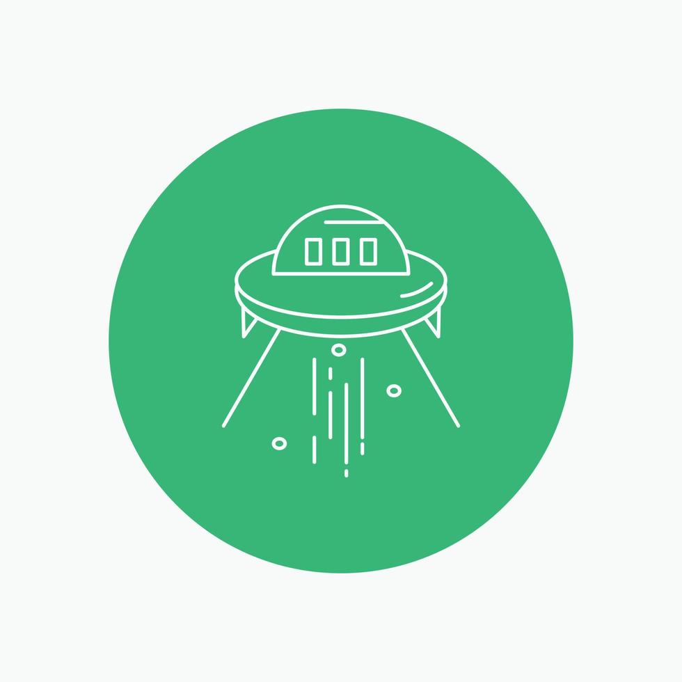 astronave. espacio. Embarcacion. cohete. icono de línea blanca alienígena en el fondo del círculo. ilustración de icono de vector