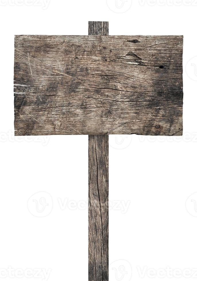 Old wooden sign isolated on white background photo