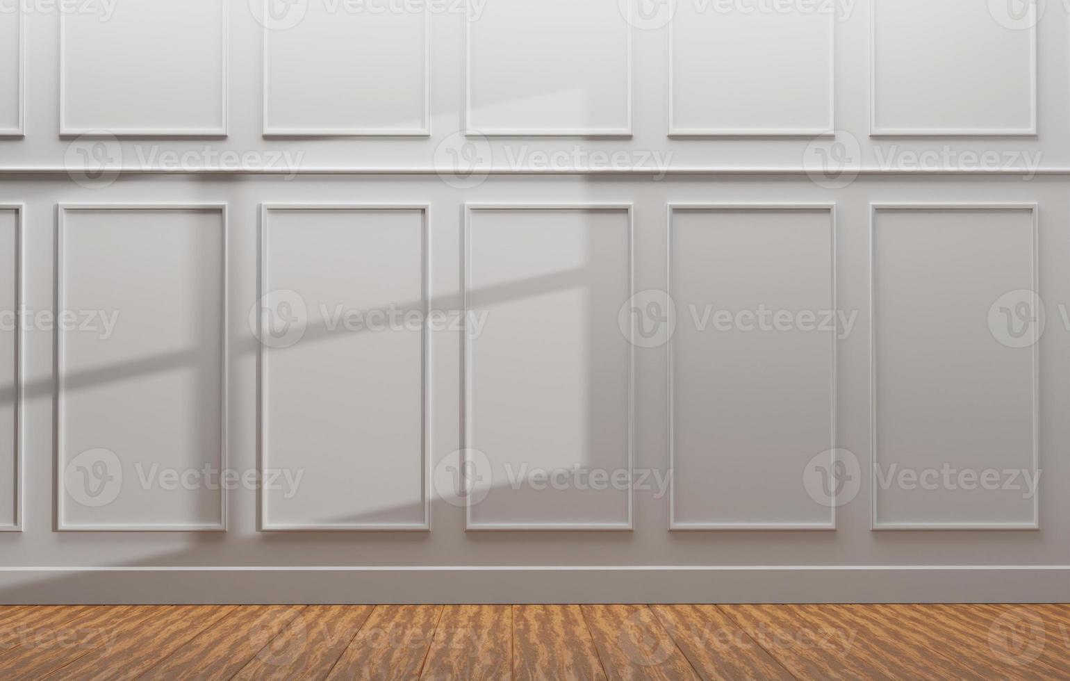 Empty room with white walls and natural colored wooden floors. 3d illustration 3d rendering photo