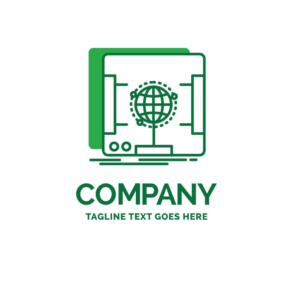 3d. dimensional. holographic. scan. scanner Flat Business Logo template. Creative Green Brand Name Design. vector