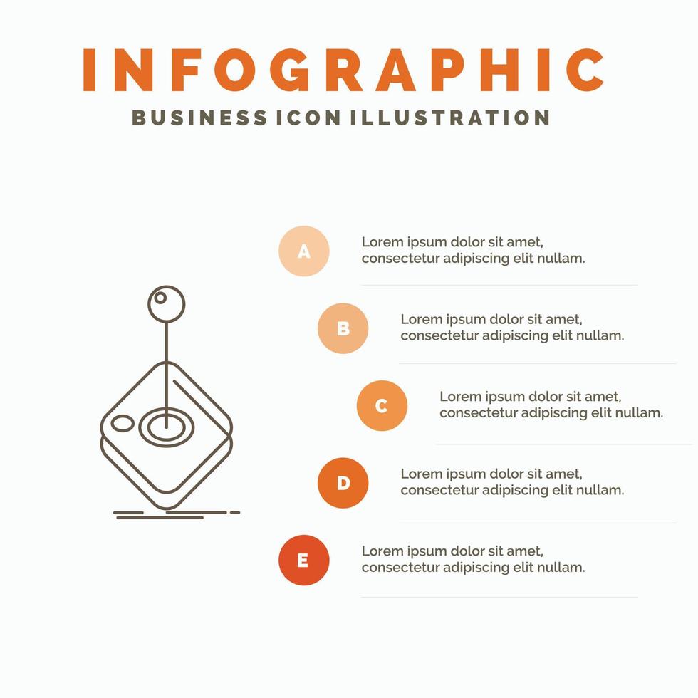 Arcade. game. gaming. joystick. stick Infographics Template for Website and Presentation. Line Gray icon with Orange infographic style vector illustration