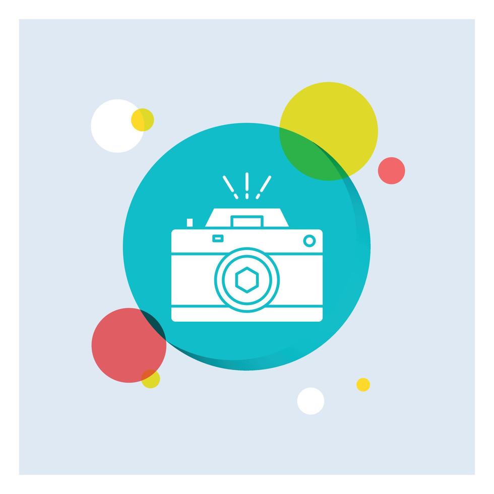 Camera. photography. capture. photo. aperture White Glyph Icon colorful Circle Background vector