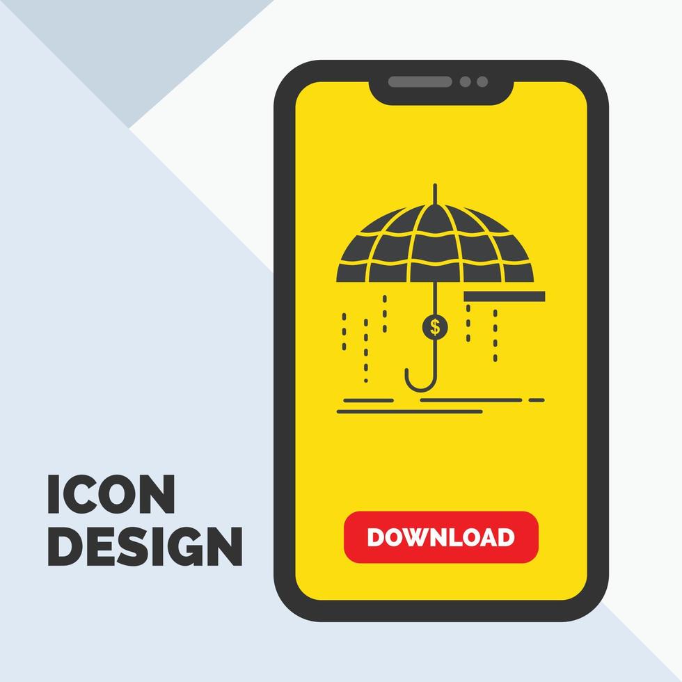 Finance. financial. insurance. money. protection Glyph Icon in Mobile for Download Page. Yellow Background vector