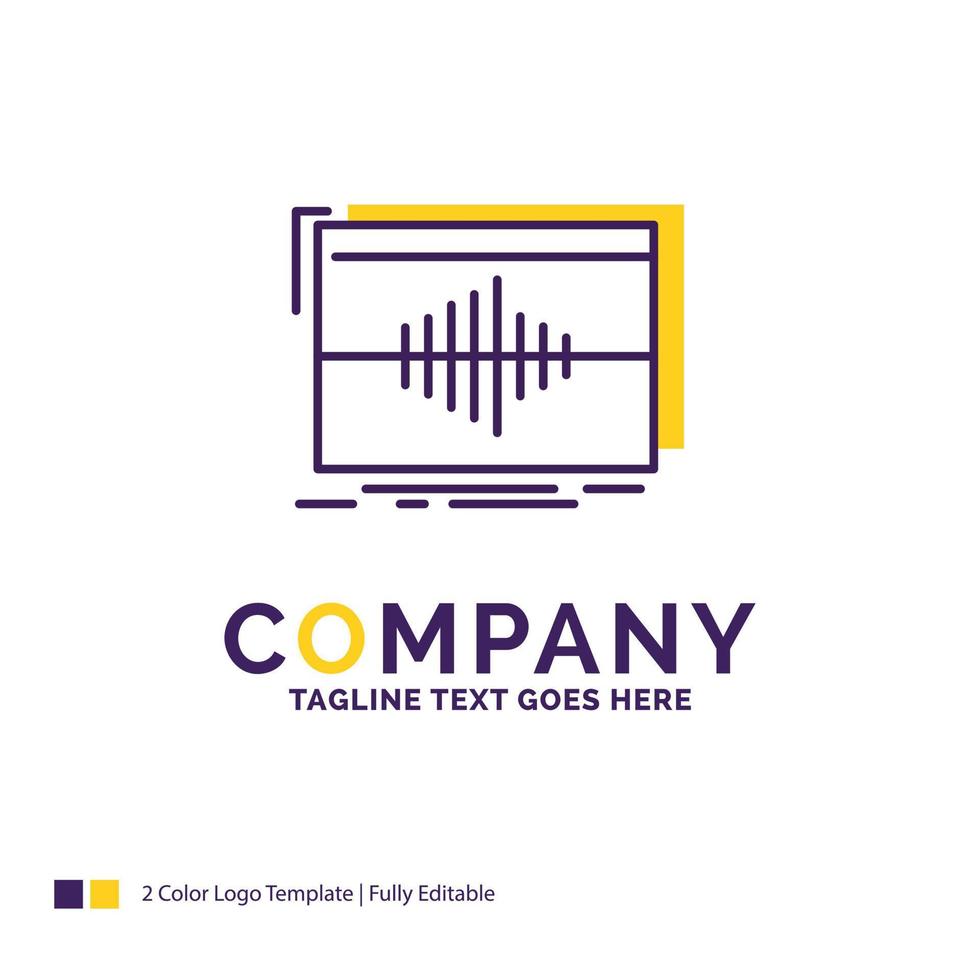 Company Name Logo Design For Audio. frequency. hertz. sequence. wave. Purple and yellow Brand Name Design with place for Tagline. Creative Logo template for Small and Large Business. vector