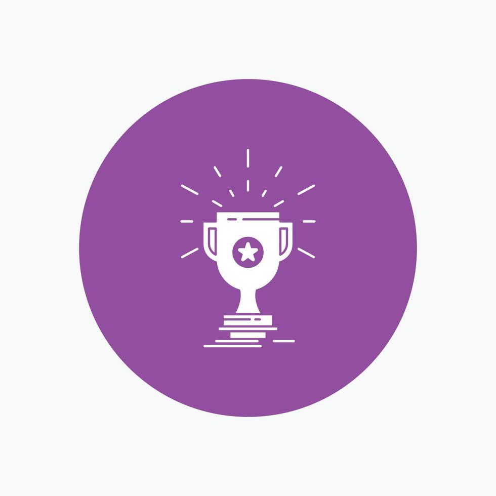 award. trophy. prize. win. cup White Glyph Icon in Circle. Vector Button illustration