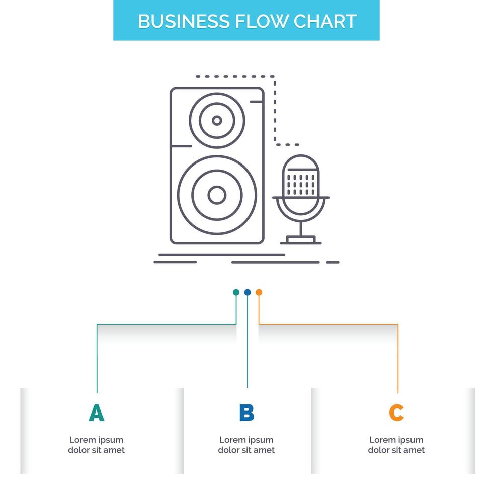 En Vivo. micrófono micrófono. registro. diseño de diagrama de flujo empresarial sólido con 3 pasos. icono de línea para el lugar de plantilla de fondo de presentación para texto vector