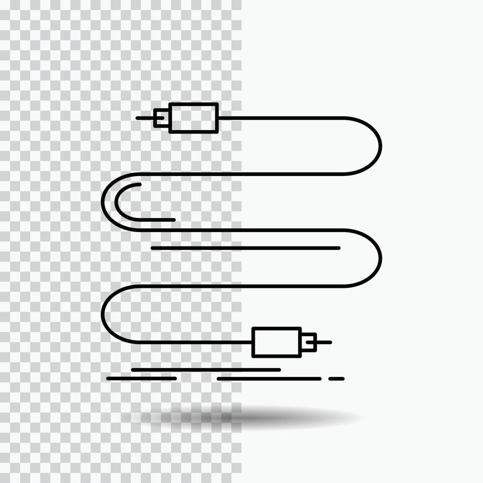 audio. cable. cable. sonido. icono de línea de alambre sobre fondo transparente. ilustración de vector de icono negro