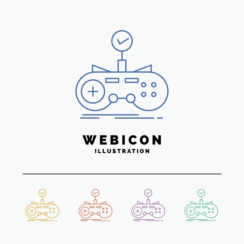 Check. controller. game. gamepad. gaming 5 Color Line Web Icon Template isolated on white. Vector illustration