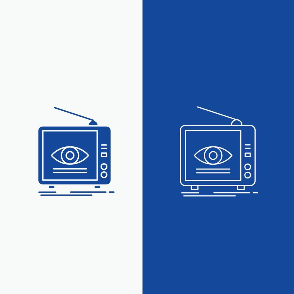 Ad. broadcast. marketing. television. tv Line and Glyph web Button in Blue color Vertical Banner for UI and UX. website or mobile application vector