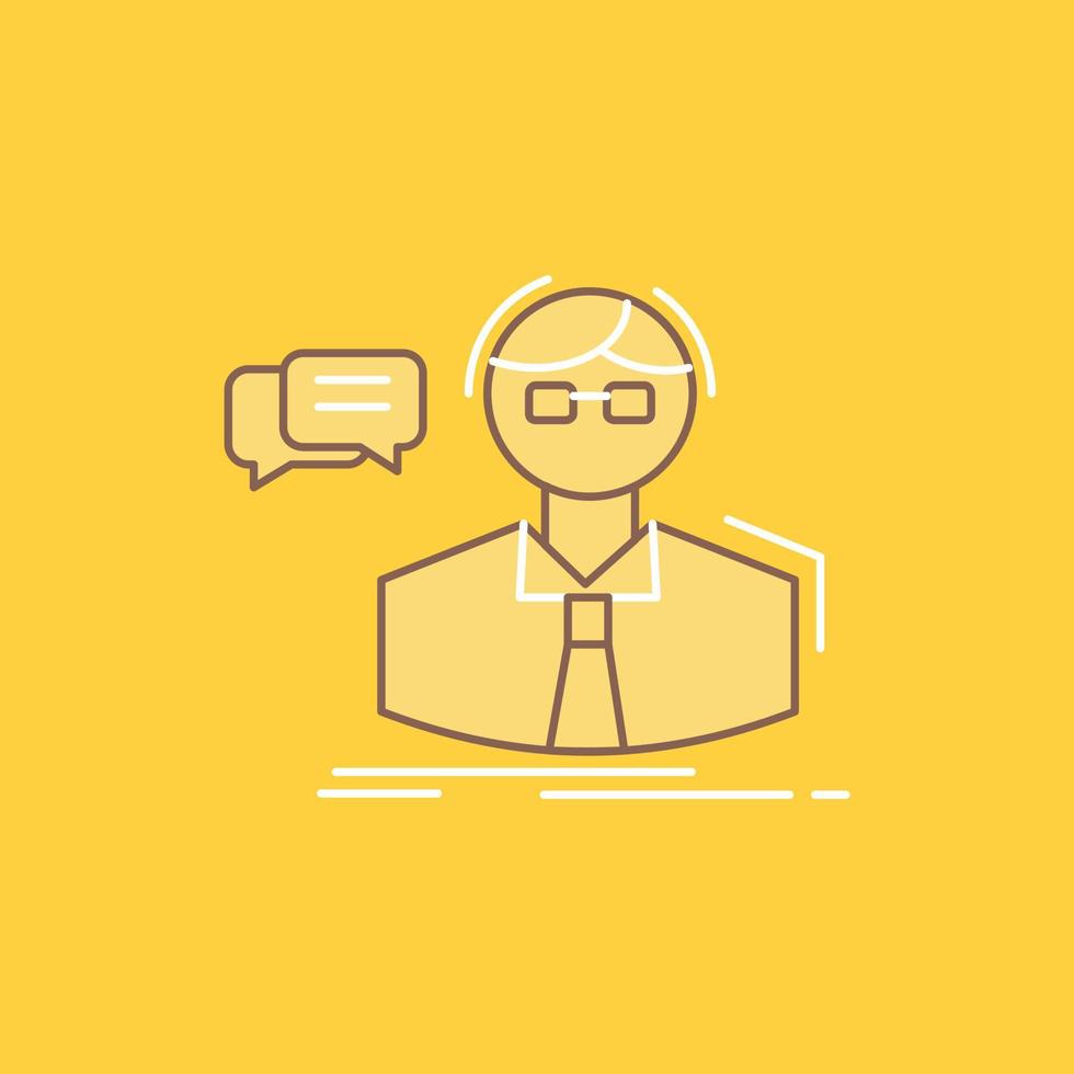 professor. student. scientist. teacher. school Flat Line Filled Icon. Beautiful Logo button over yellow background for UI and UX. website or mobile application vector