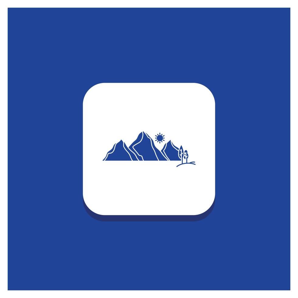 botón redondo azul para la colina. paisaje. naturaleza. montaña. icono de glifo de escena vector