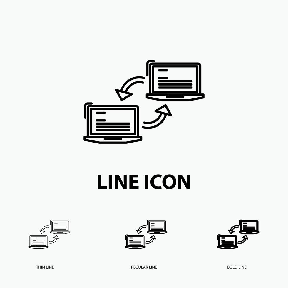Computer. connection. link. network. sync Icon in Thin. Regular and Bold Line Style. Vector illustration