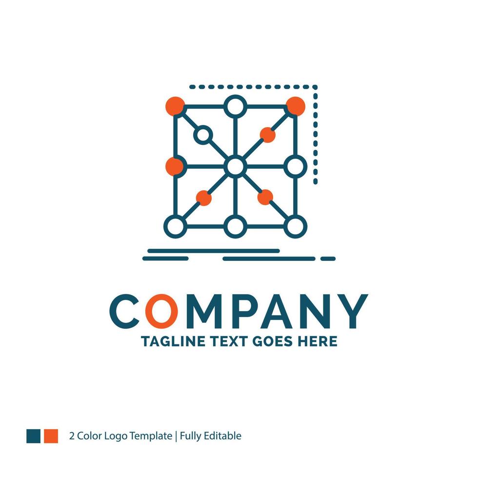 datos. estructura. aplicación grupo. diseño de logotipo complejo. diseño de marca azul y naranja. lugar para el eslogan. plantilla de logotipo de empresa. vector