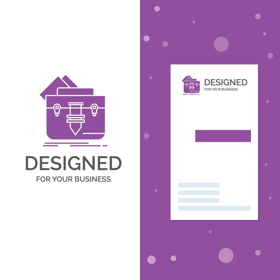 Business Logo for portfolio. Bag. file. folder. briefcase. Vertical Purple Business .Visiting Card template. Creative background vector illustration