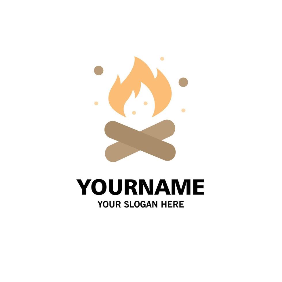 Camp Camping Fire Hot Nature Business Logo Template Flat Color vector