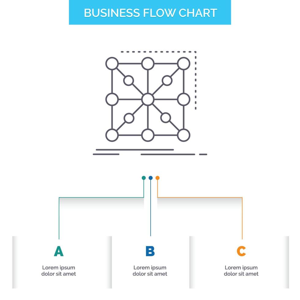 Data. framework. App. cluster. complex Business Flow Chart Design with 3 Steps. Line Icon For Presentation Background Template Place for text vector