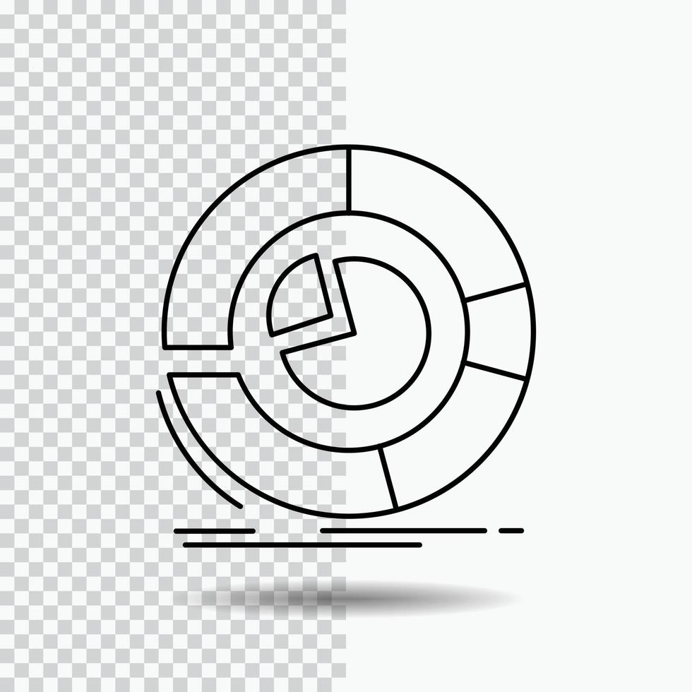 análisis. analítica. negocio. diagrama. icono de línea de gráfico circular sobre fondo transparente. ilustración de vector de icono negro