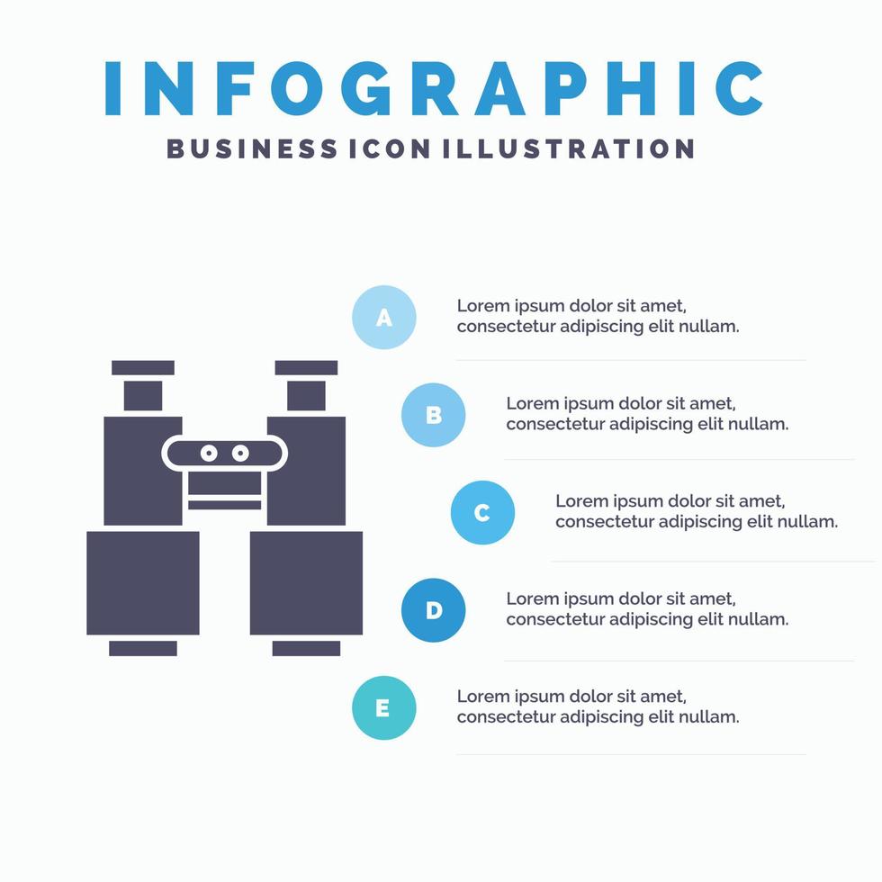 prismáticos. encontrar. búsqueda. explorar. plantilla de infografías de camping para sitio web y presentación. icono de glifo gris con ilustración de vector de estilo infográfico azul.