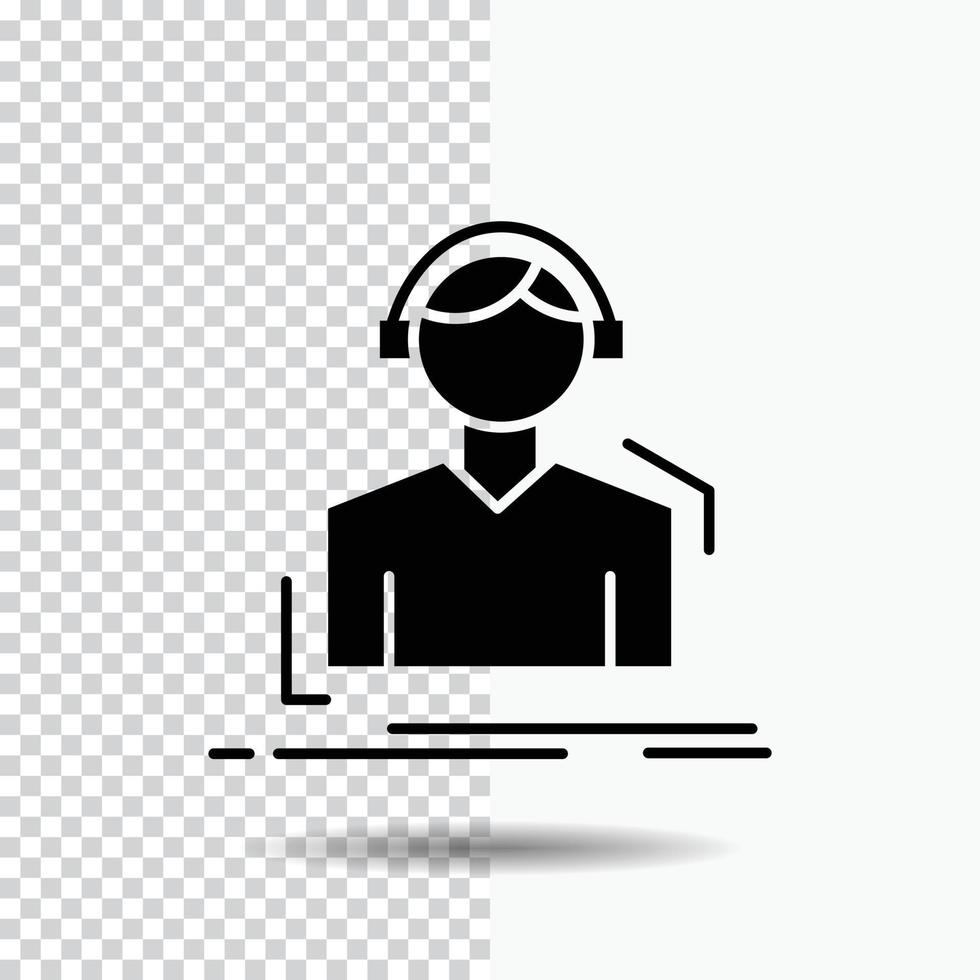 Engineer. headphones. listen. meloman. music Glyph Icon on Transparent Background. Black Icon vector
