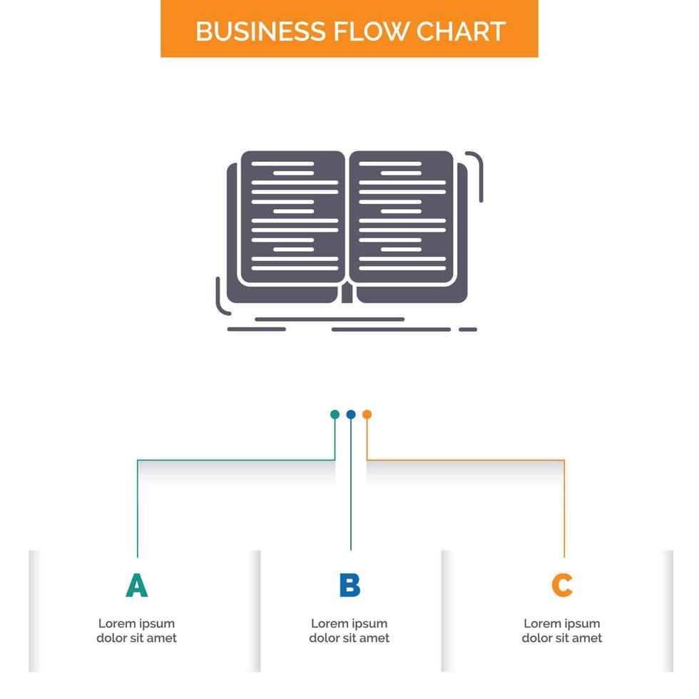 book. education. lesson. study Business Flow Chart Design with 3 Steps. Glyph Icon For Presentation Background Template Place for text. vector