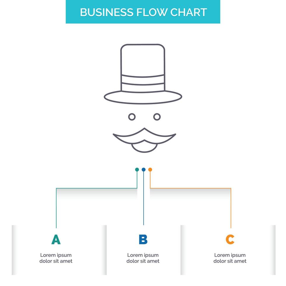 moustache. Hipster. movember. hat. men Business Flow Chart Design with 3 Steps. Line Icon For Presentation Background Template Place for text vector
