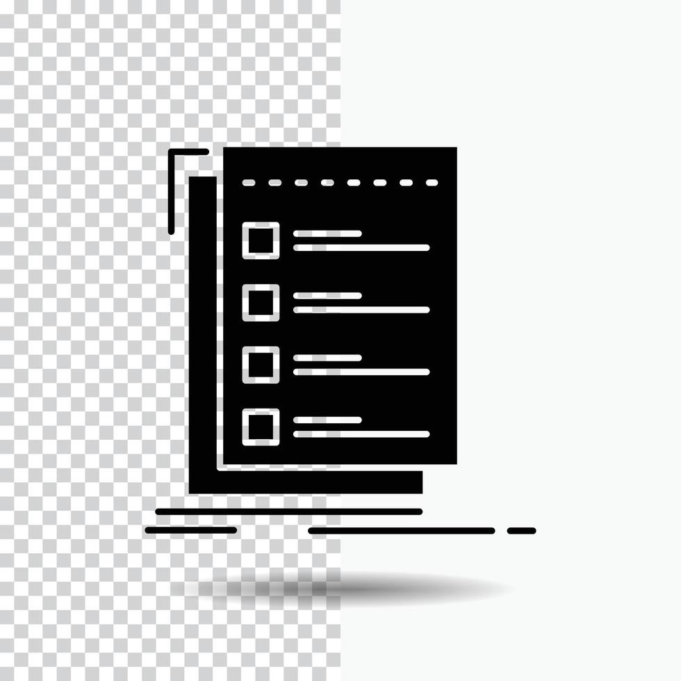 Check. checklist. list. task. to do Glyph Icon on Transparent Background. Black Icon vector