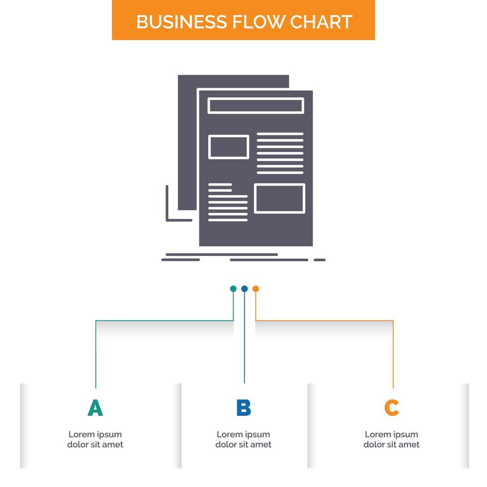 news. newsletter. newspaper. media. paper Business Flow Chart Design with 3 Steps. Glyph Icon For Presentation Background Template Place for text. vector