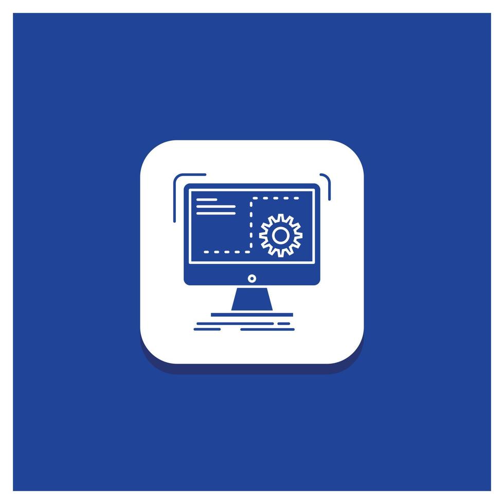 Blue Round Button for Command. computer. function. process. progress Glyph icon vector