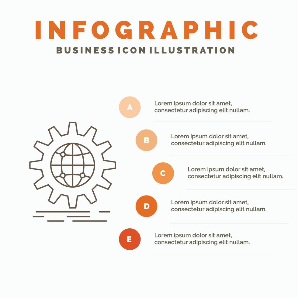 international. business. globe. world wide. gear Infographics Template for Website and Presentation. Line Gray icon with Orange infographic style vector illustration