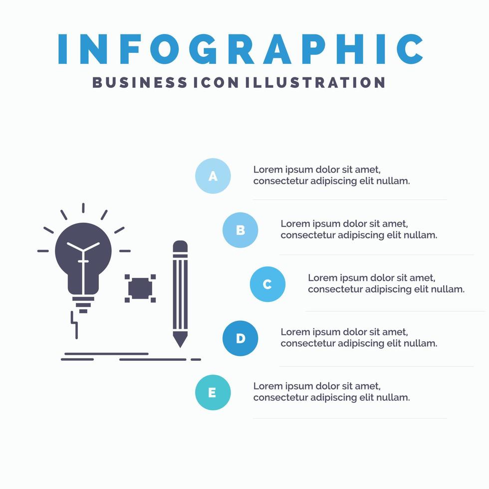 ocurrencia. visión. llave. lámpara. plantilla de infografía de bombilla para sitio web y presentación. icono de glifo gris con ilustración de vector de estilo infográfico azul.