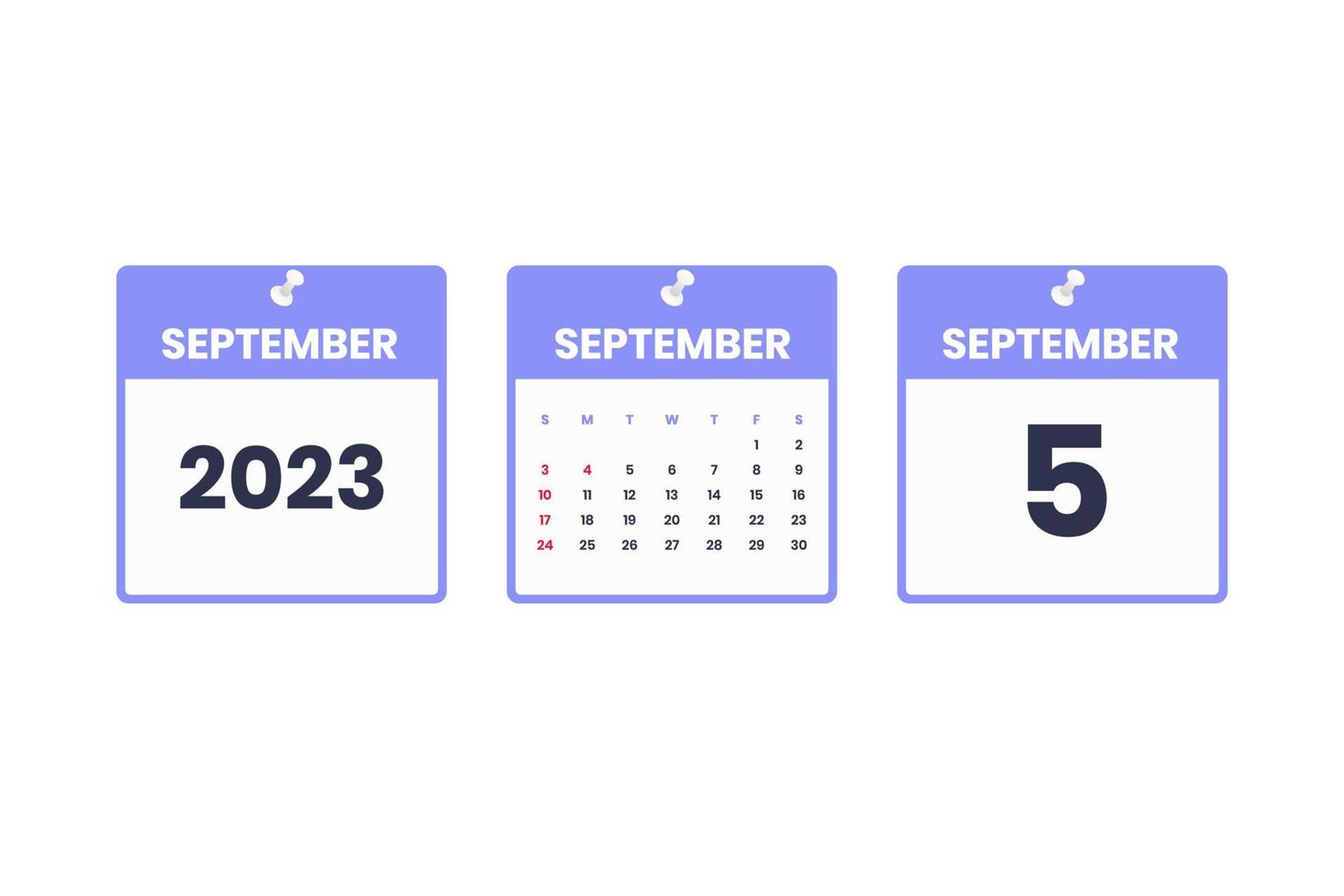 September calendar design. September 5 2023 calendar icon for schedule, appointment, important date concept vector