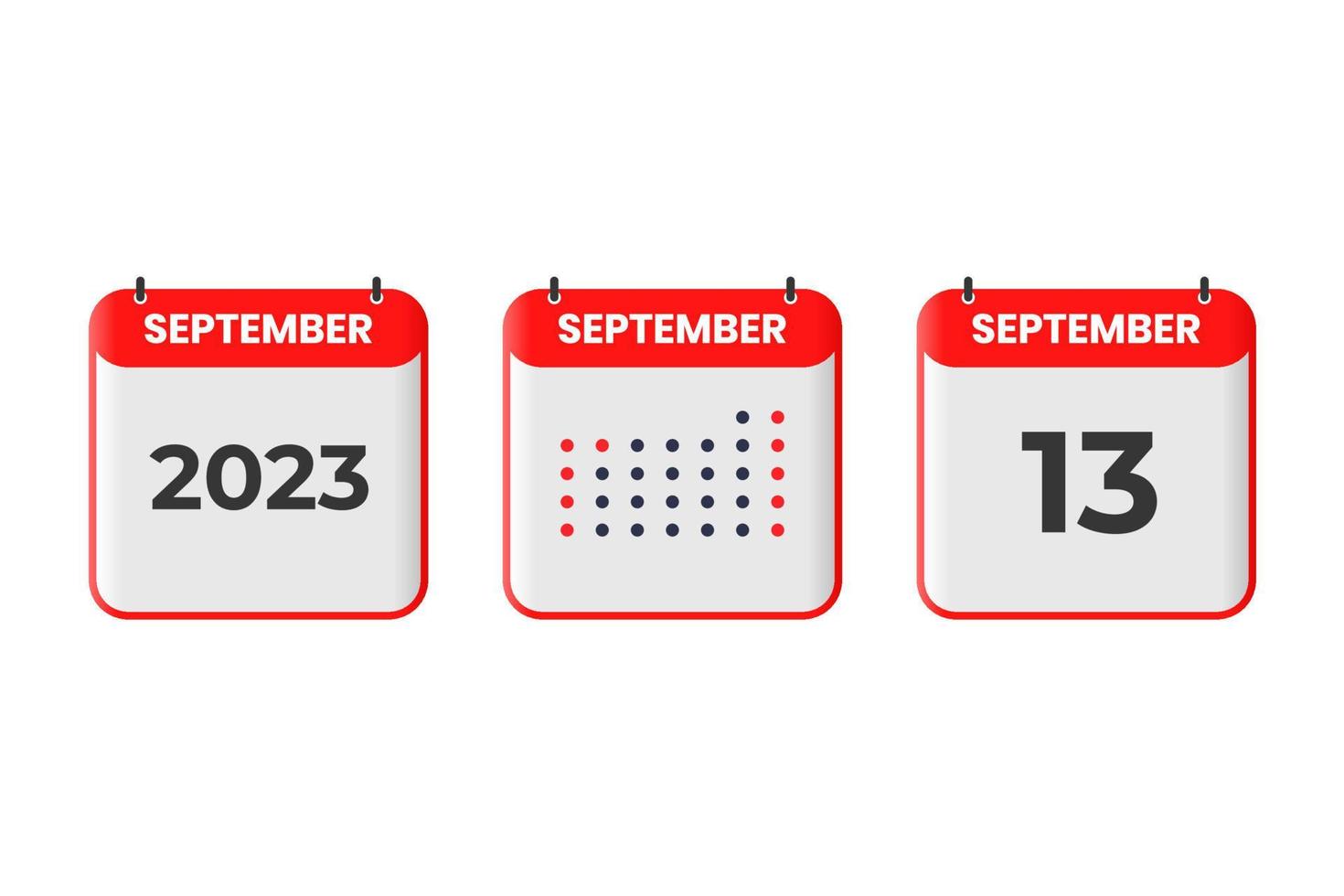 13 de septiembre icono de diseño de calendario. calendario 2023, cita, concepto de fecha importante vector