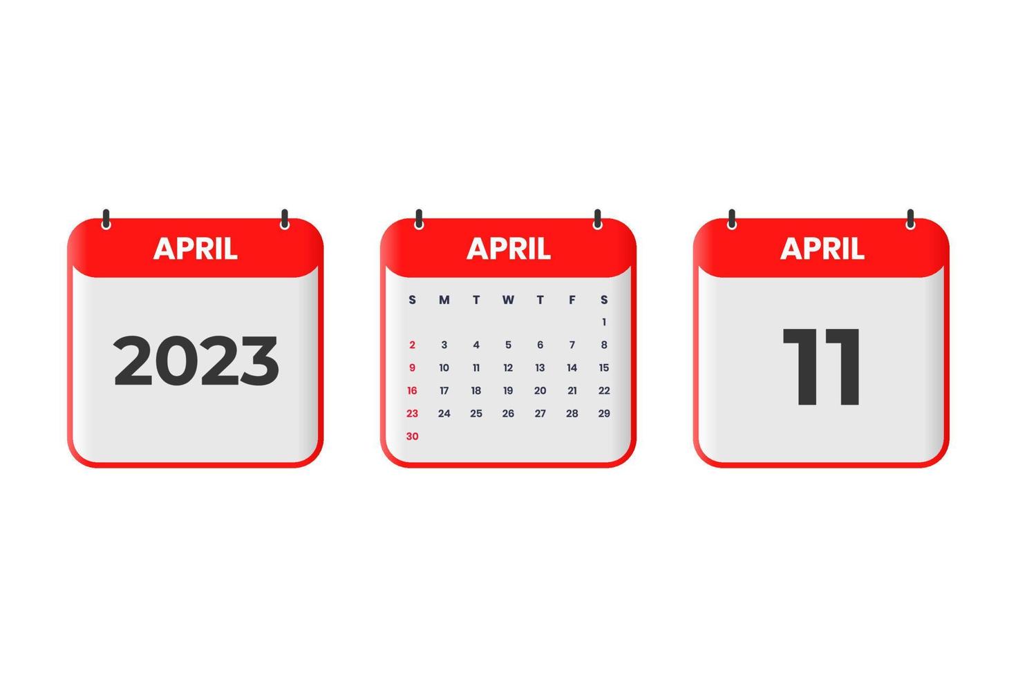 April 2023 calendar design. 11th April 2023 calendar icon for schedule, appointment, important date concept vector