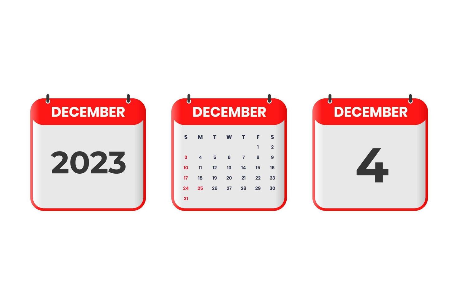 December 2023 calendar design. 4th December 2023 calendar icon for schedule, appointment, important date concept vector