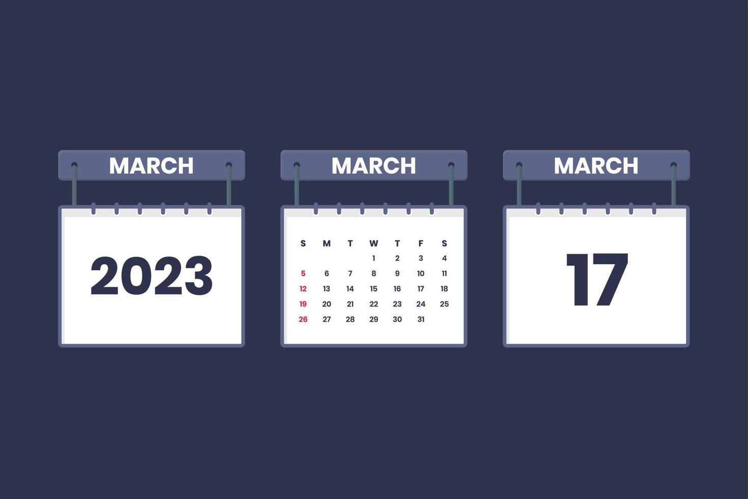 17 de marzo de 2023 icono de calendario para horario, cita, concepto de fecha importante vector