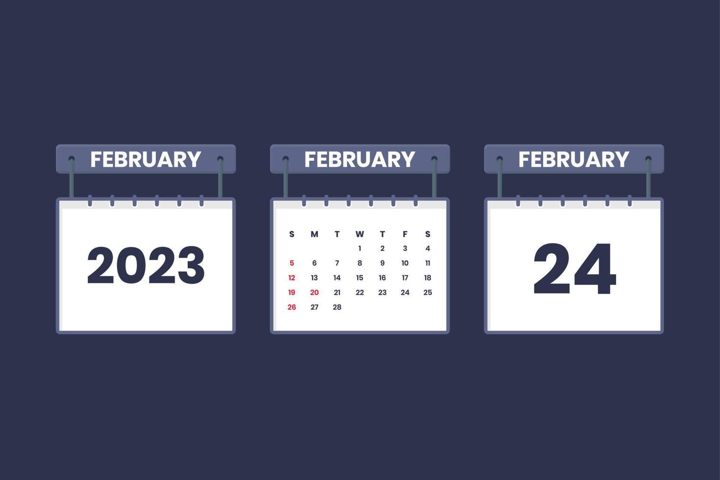 24 February 2023 calendar icon for schedule, appointment, important date concept vector