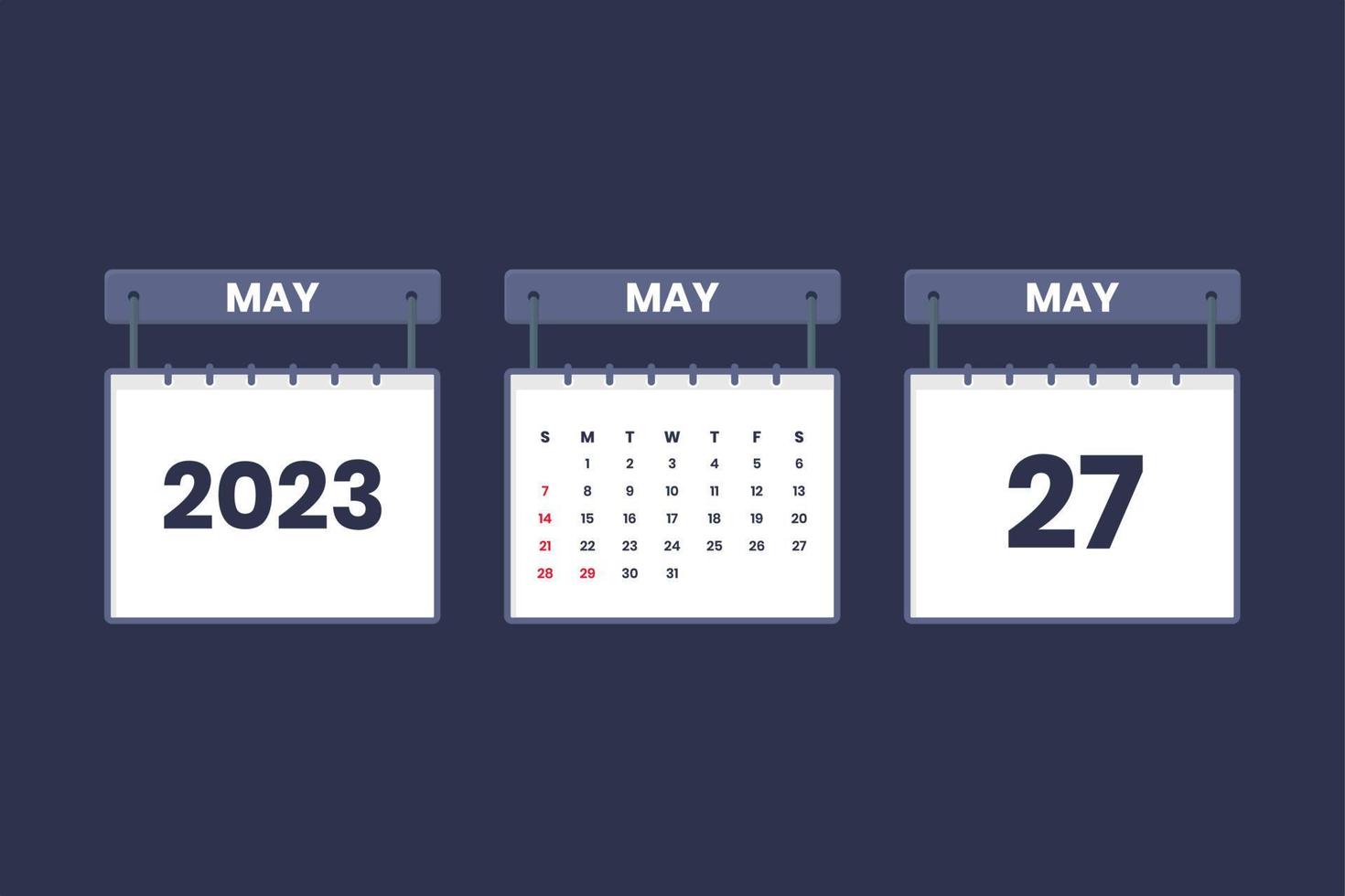 27 de mayo de 2023 icono de calendario para horario, cita, concepto de fecha importante vector