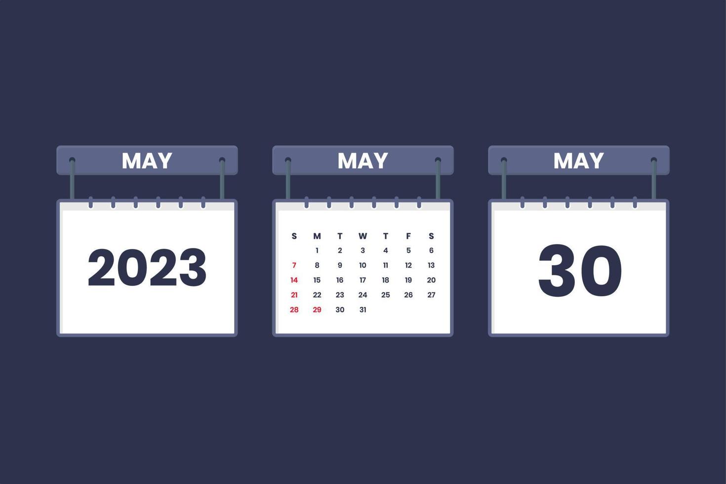 30 de mayo de 2023 icono de calendario para horario, cita, concepto de fecha importante vector