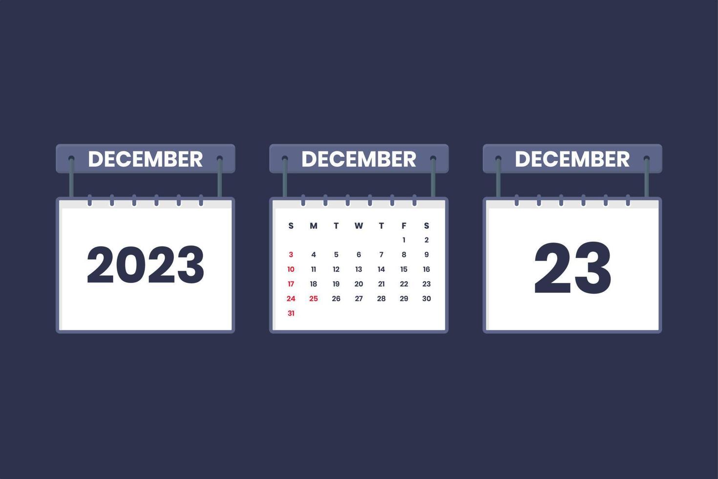 23 December 2023 calendar icon for schedule, appointment, important date concept vector