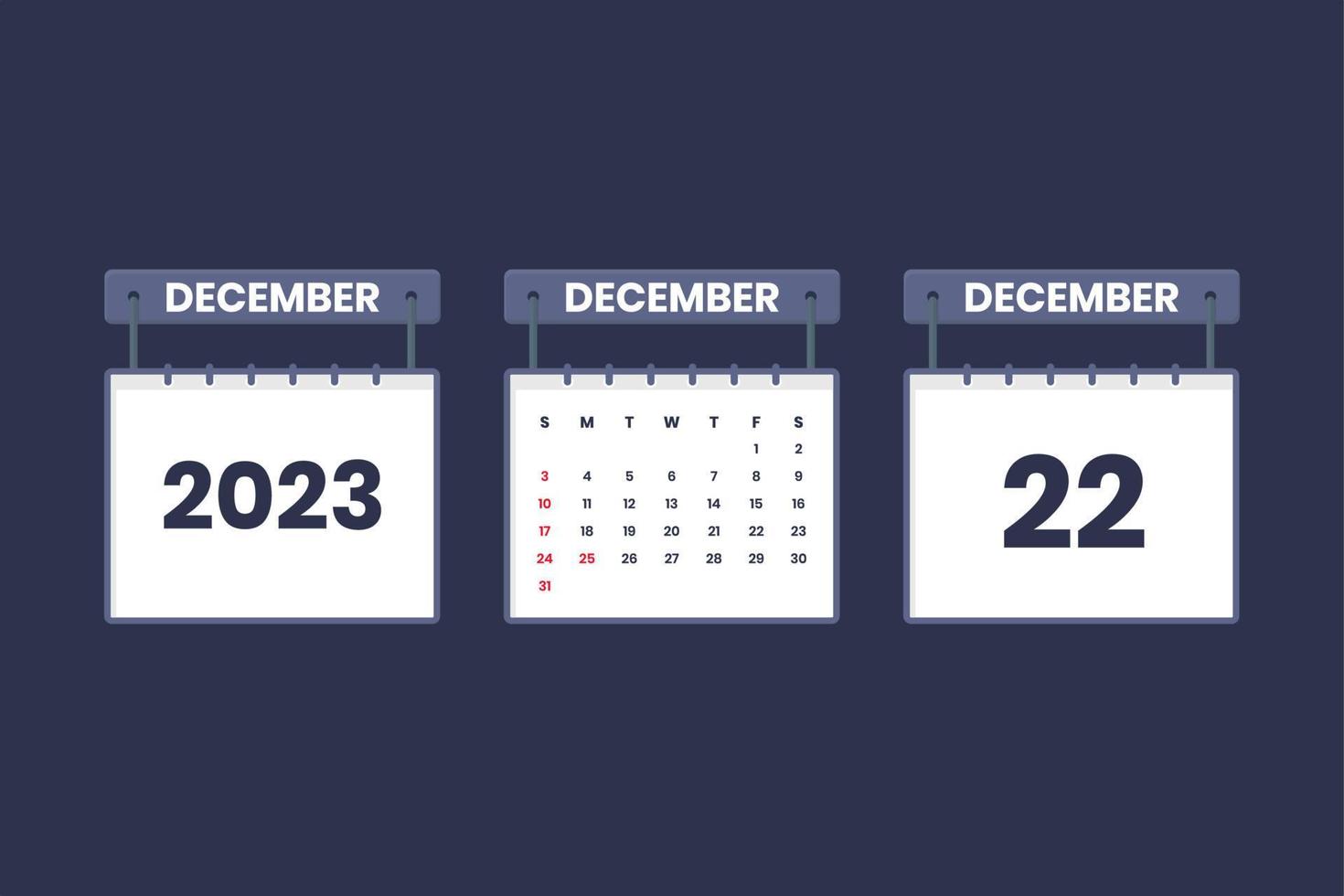 22 December 2023 calendar icon for schedule, appointment, important date concept vector