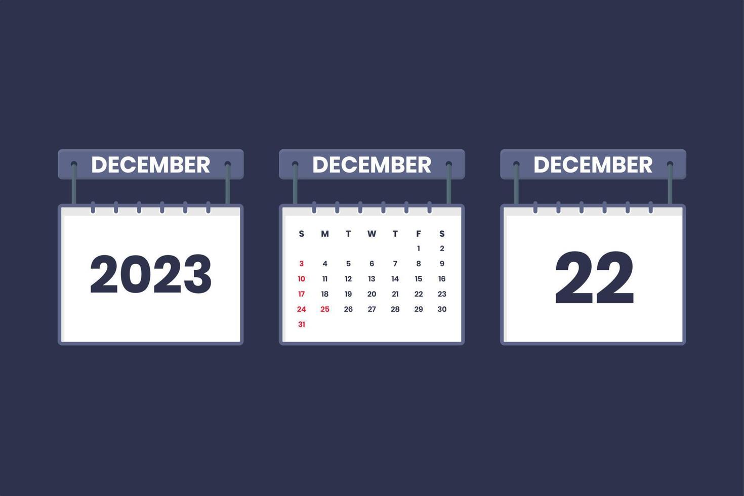 22 December 2023 calendar icon for schedule, appointment, important date concept vector