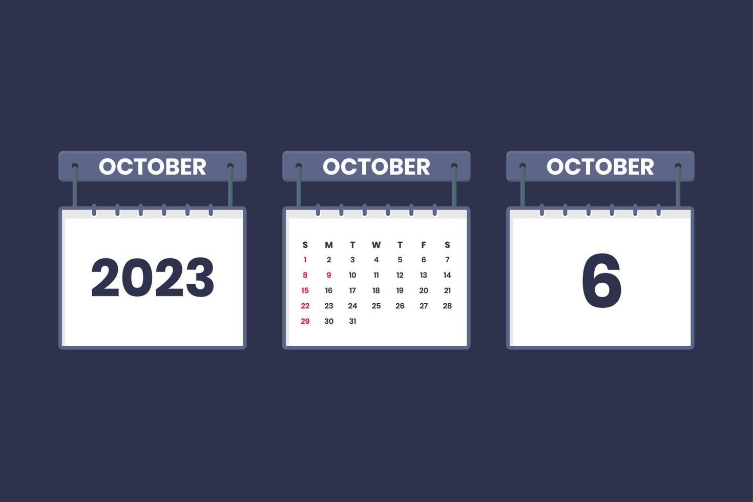 6 October 2023 calendar icon for schedule, appointment, important date concept vector