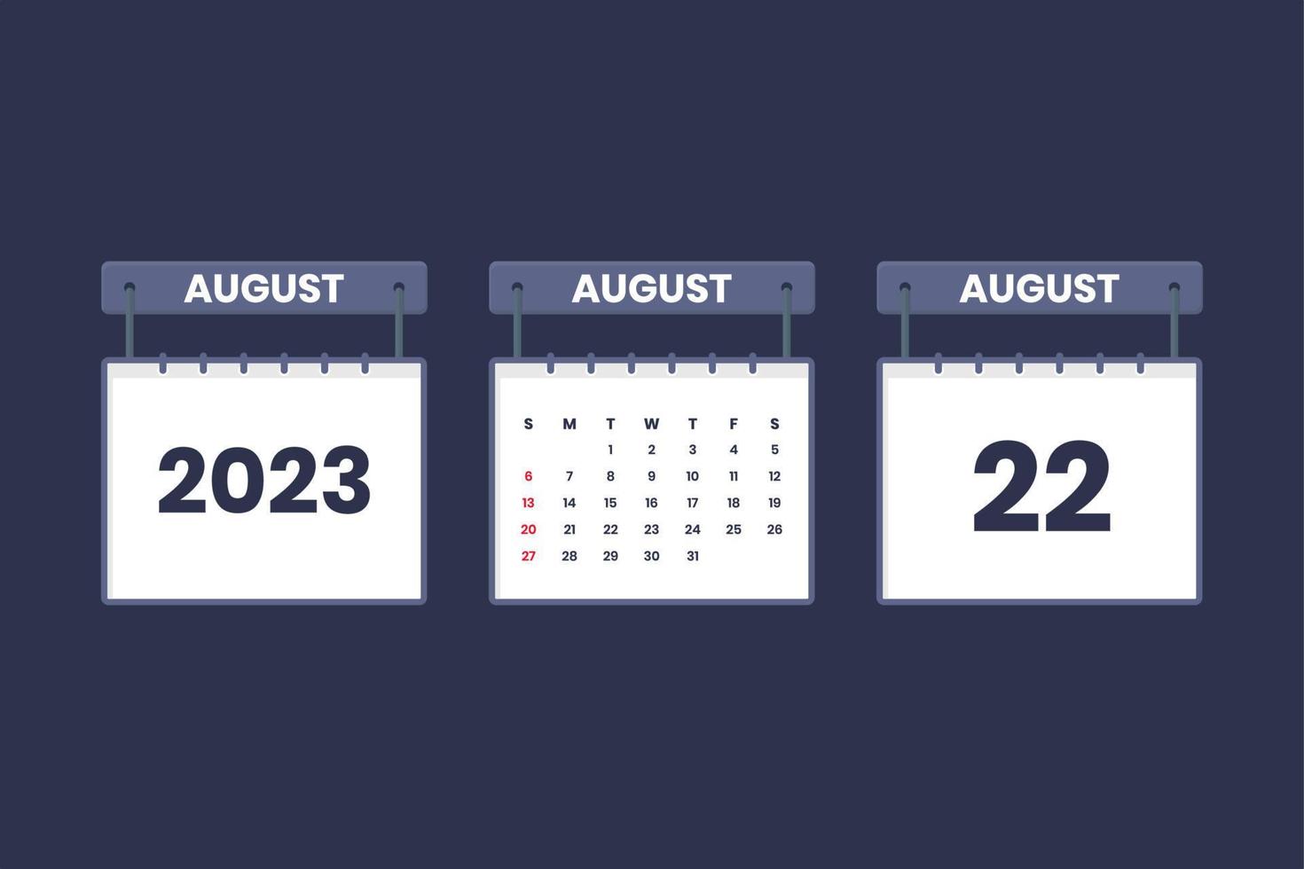 22 August 2023 calendar icon for schedule, appointment, important date concept vector