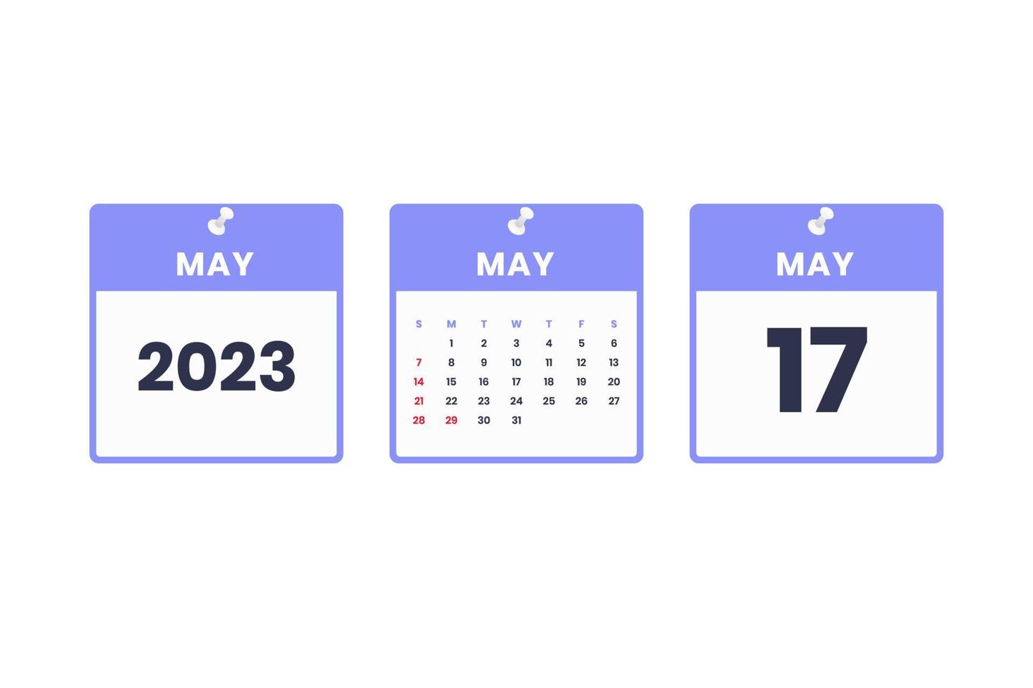 May calendar design. May 17 2023 calendar icon for schedule, appointment, important date concept vector