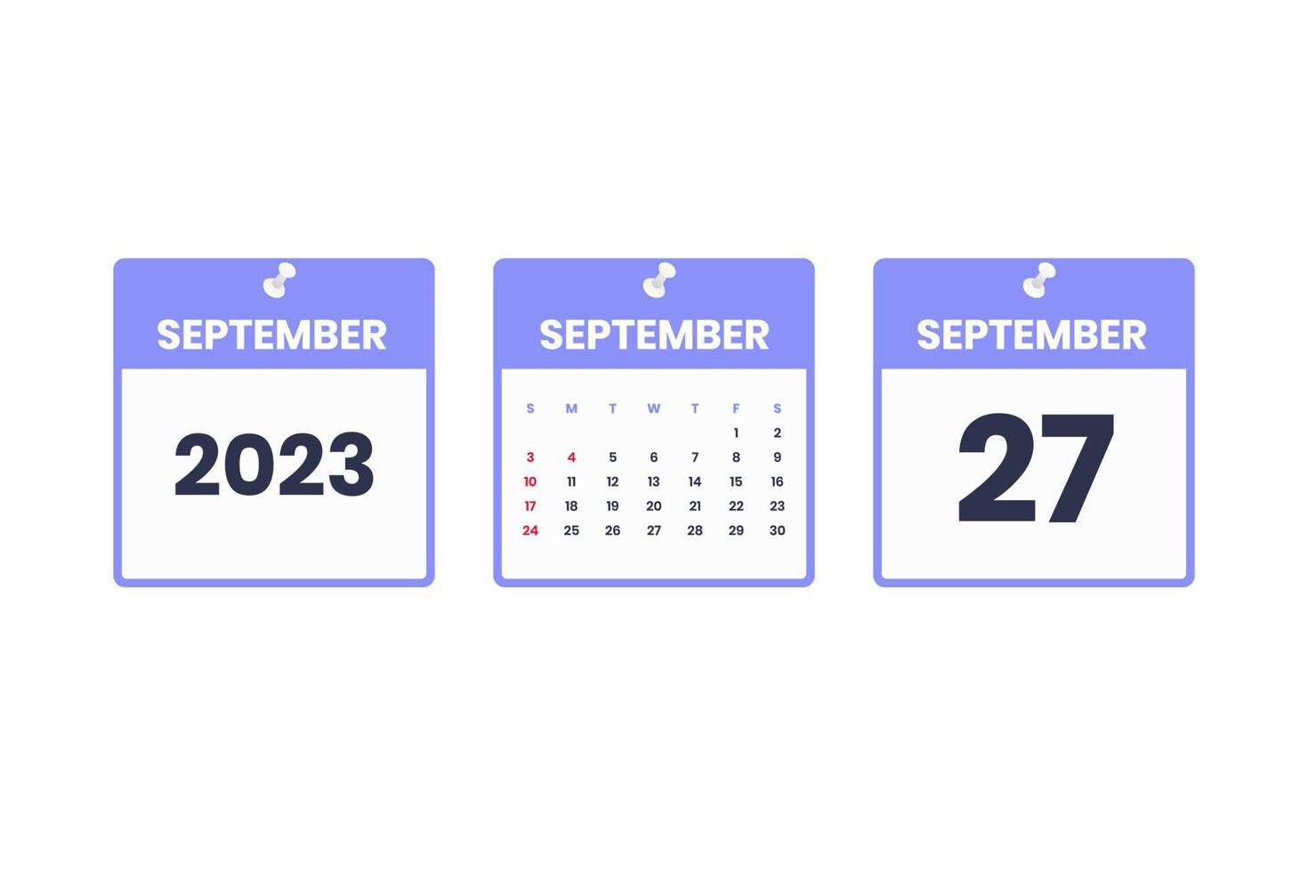 September calendar design. September 27 2023 calendar icon for schedule, appointment, important date concept vector