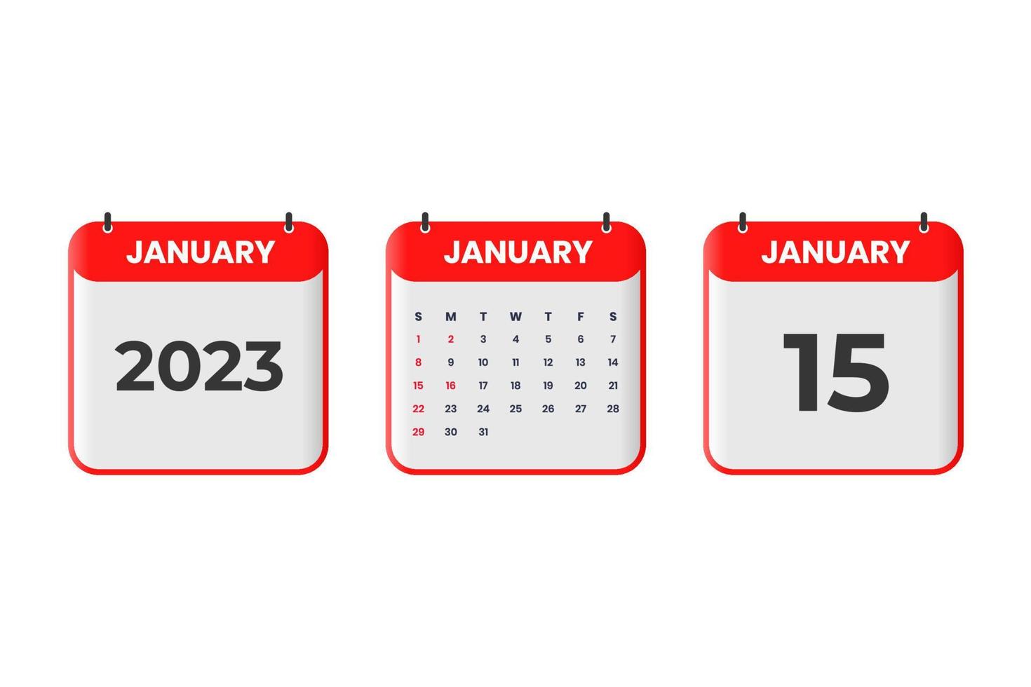 January 2023 calendar design. 15th January 2023 calendar icon for schedule, appointment, important date concept vector